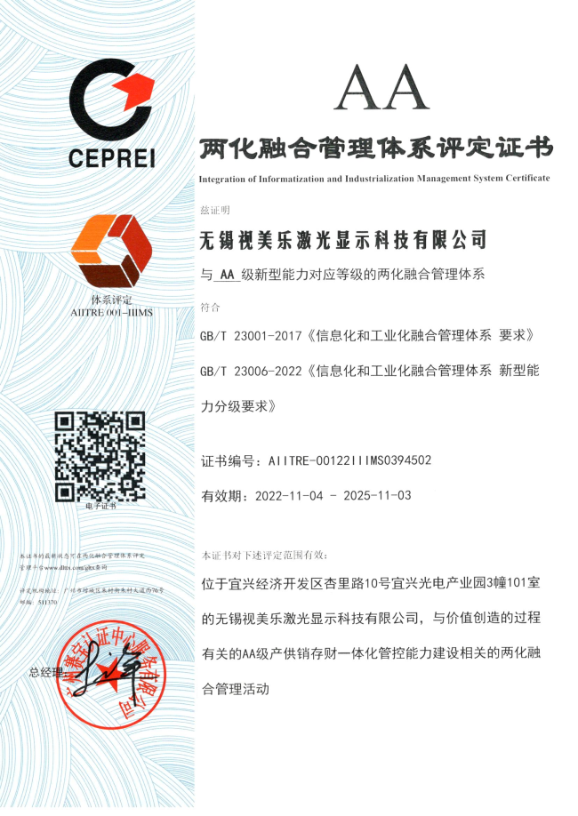 喜報(bào) | AA級！SEEMILE榮獲兩化融合管理體系評定證書
